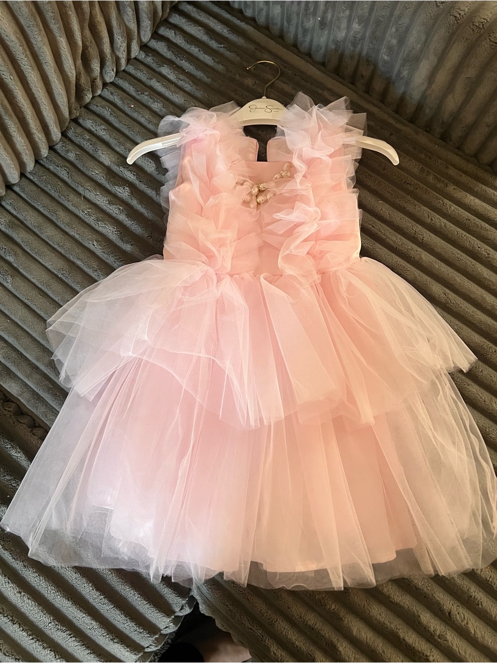 Jessica Simpson Pink Layered Tulle Ruffle Party Dress